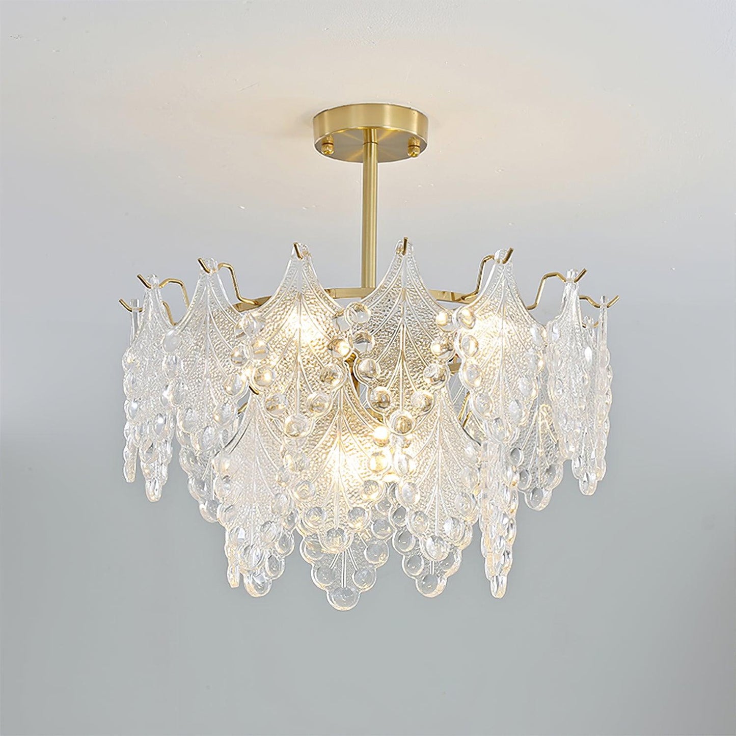 Tiered Carved Glass Chandelier 2 Tiers Φ 19.7″ x H 10.6″ / Dia 50cm x H 27cm / Gold Chandelier