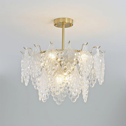 Tiered Carved Glass Chandelier 2 Tiers Φ 19.7″ x H 10.6″ / Dia 50cm x H 27cm / Gold Chandelier