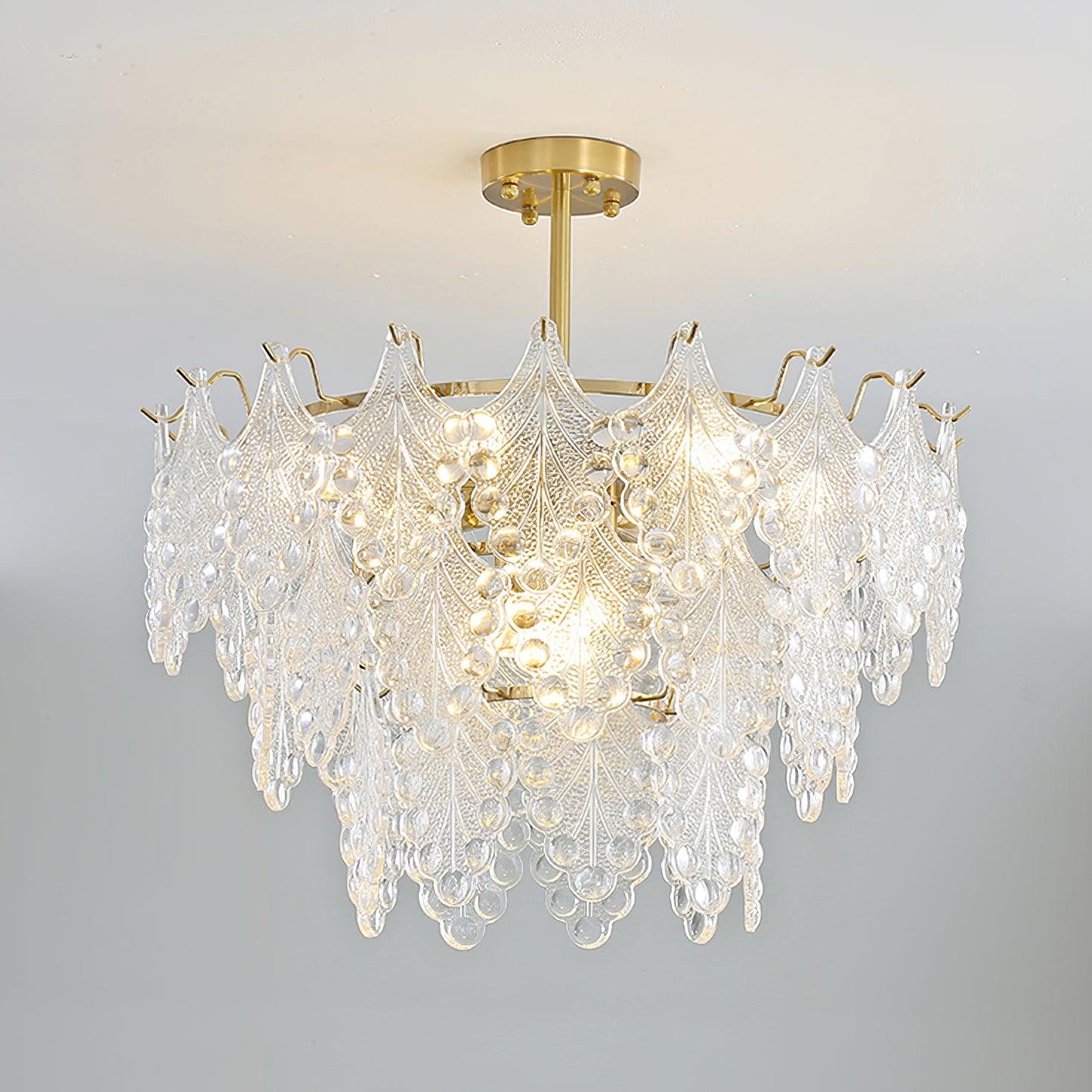Tiered Carved Glass Chandelier 3 Tiers Φ 23.6″ x H 14.6″ / Dia 60cm x H 37cm / Gold Chandelier
