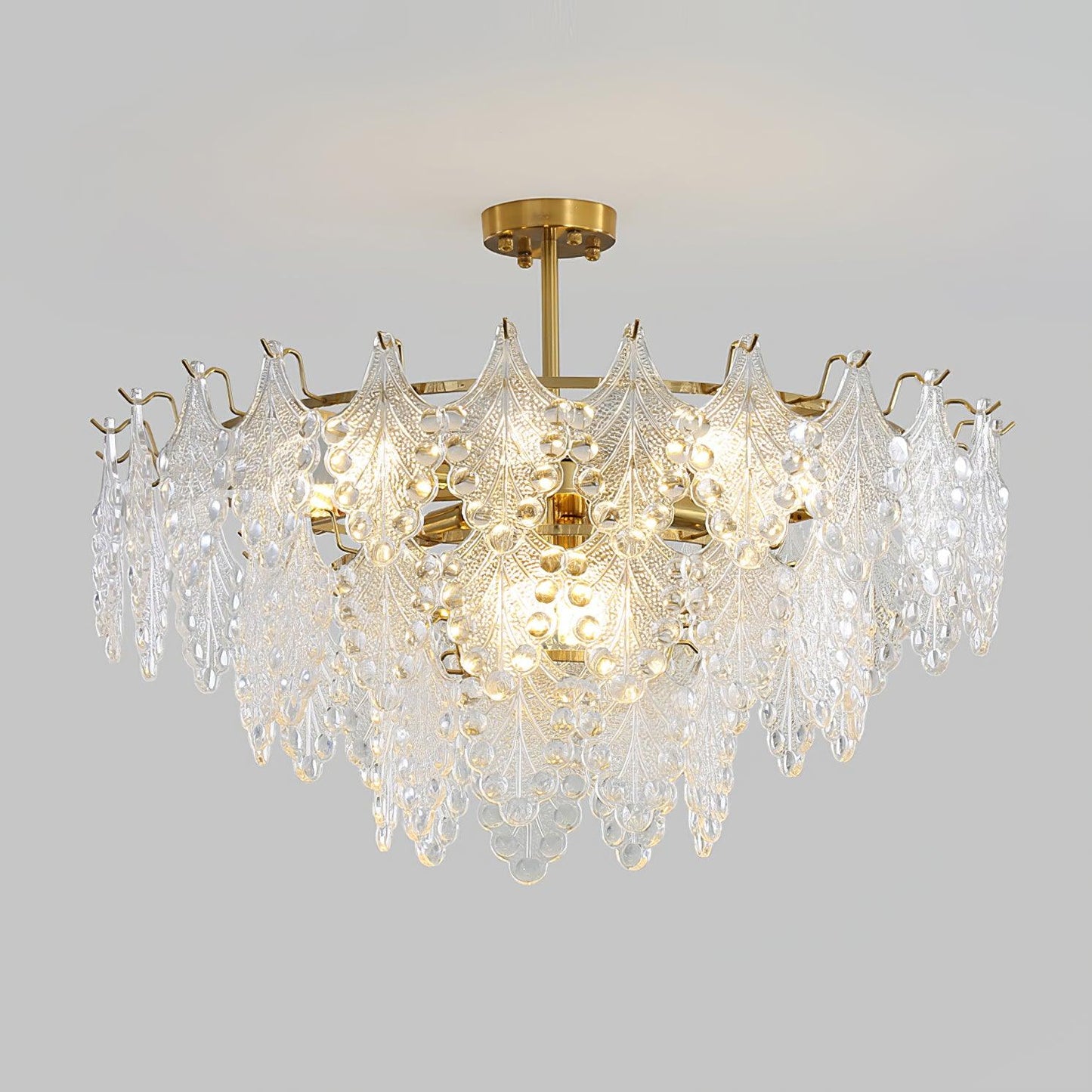 Tiered Carved Glass Chandelier 3 Tiers Φ 27.4″ x H 14.6″ / Dia 70cm x H 37cm / Gold Chandelier