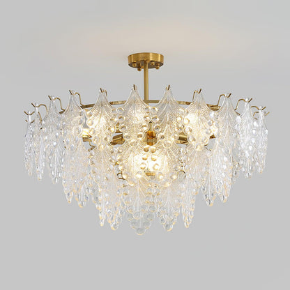 Tiered Carved Glass Chandelier 3 Tiers Φ 27.4″ x H 14.6″ / Dia 70cm x H 37cm / Gold Chandelier