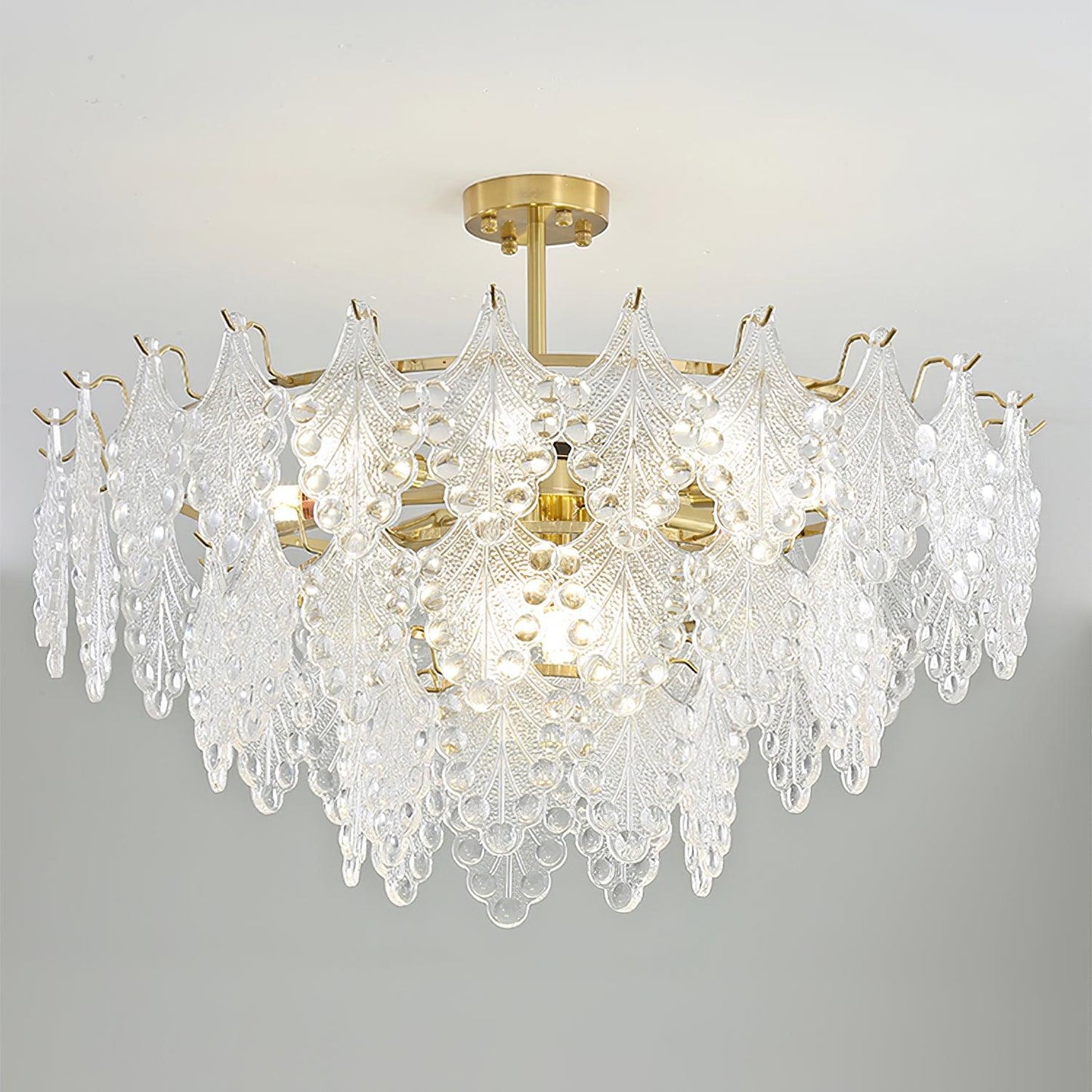 Tiered Carved Glass Chandelier 3 Tiers Φ 31.5″ x H 14.6″ / Dia 80cm x H 37cm / Gold Chandelier