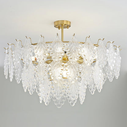 Tiered Carved Glass Chandelier 3 Tiers Φ 31.5″ x H 14.6″ / Dia 80cm x H 37cm / Gold Chandelier