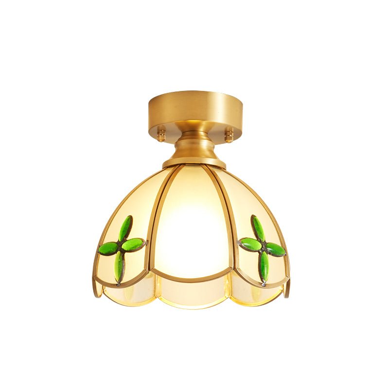 Tiffany Floral Ceiling Lamp Model A Dia 7.9″ X H 9.8″ / Dia 20cm X H 25cm / Gold & Opaque Glass Ceiling lamp