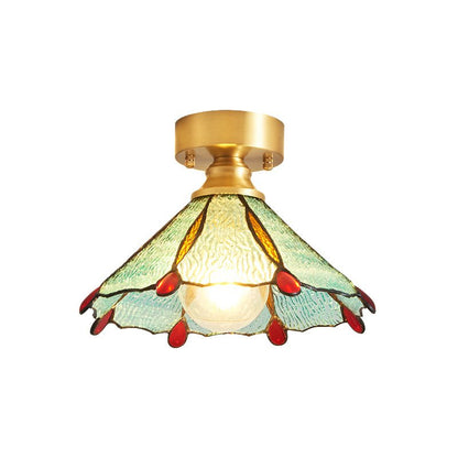 Tiffany Floral Ceiling Lamp Model E Dia 10.2″ X H 9.8″ / Dia 26cm X H 25cm / Gold & Opaque Glass Ceiling lamp