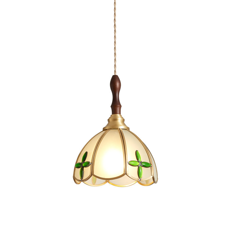 Tiffany Floral Pendant Lamp Model A Dia 7.9″ x H 9.8″ / Dia 20cm x H 25cm / Gold & Opaque glass Pendant light