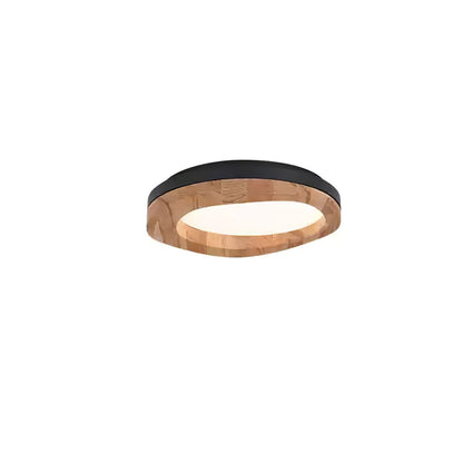 Timber Round Wood Ceiling Lamp ? 17.7’’ x H 5.1’’ / Black & Wood Color / Warm Light Ceiling lamp