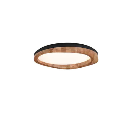 Timber Round Wood Ceiling Lamp ? 31.5’’ x H 5.1’’ / Black & Wood Color / Warm Light Ceiling lamp