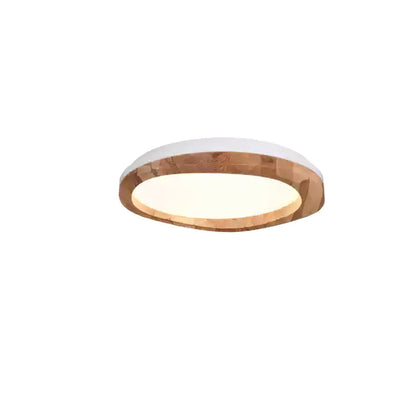 Timber Round Wood Ceiling Lamp ? 31.5’’ x H 5.1’’ / White & Wood Color / Warm Light Ceiling lamp