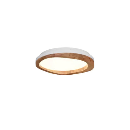 Timber Round Wood Ceiling Lamp ? 23.6’’ x H 5.1’’ / White & Wood Color / Warm Light Ceiling lamp