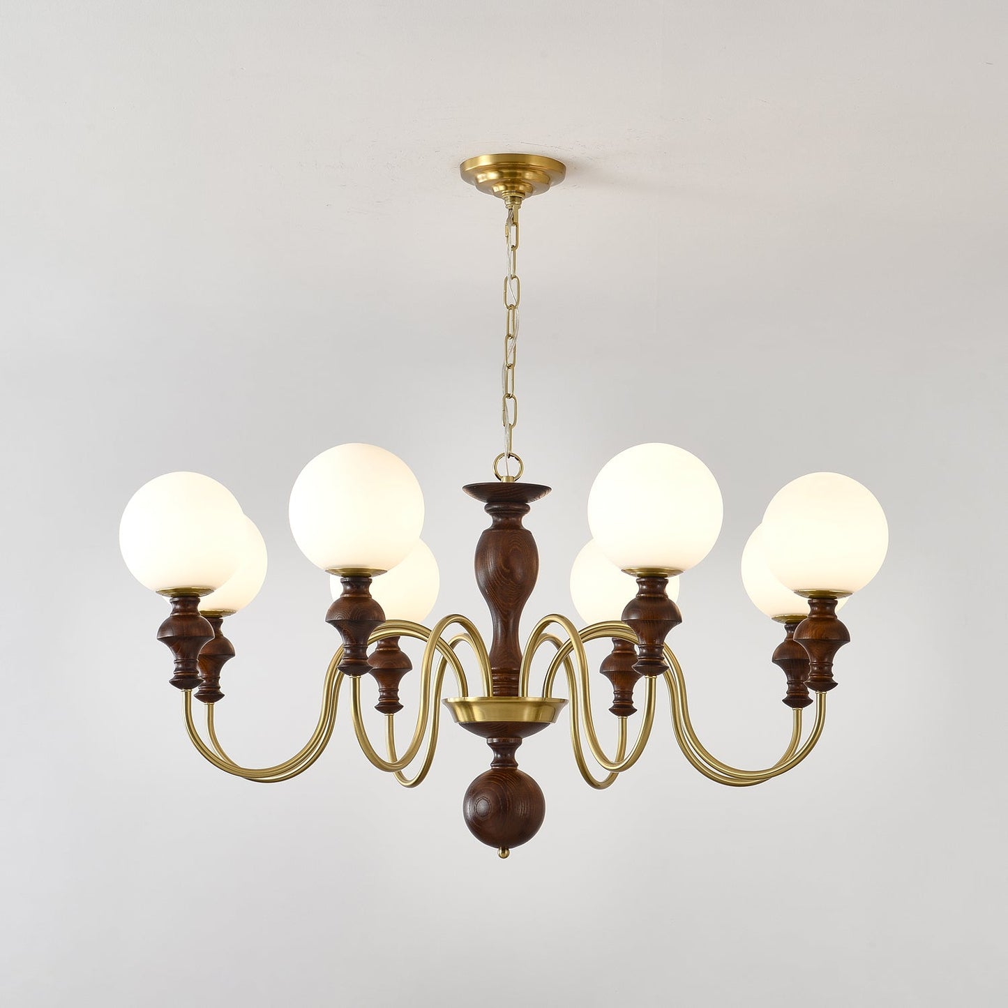 Timeless Globe Chandelier 8 heads Dia 37.4″ x H 18.5″ / Walnut Color & Gold Chandelier