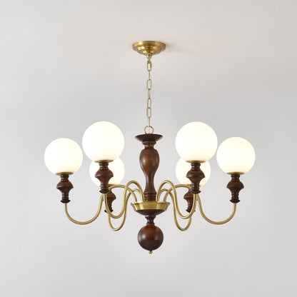 Timeless Globe Chandelier 6 heads Dia 33.5″ x H 18.5″ / Walnut Color & Gold Chandelier