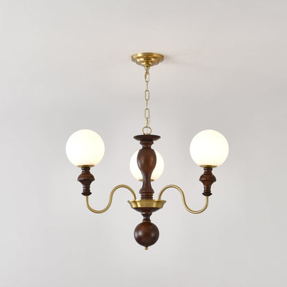 Timeless Globe Chandelier 3 heads Dia 27.6″ x H 18.5″ / Walnut Color & Gold Chandelier