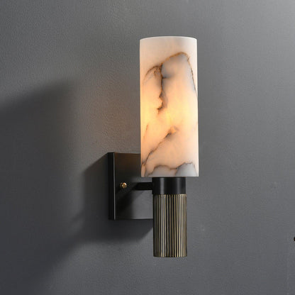 Torch Alabaster Sconce ? 5.9″ x H 14.9″ / Dia 15cm x H 38cm / Blackened + White Marble Wall lamp