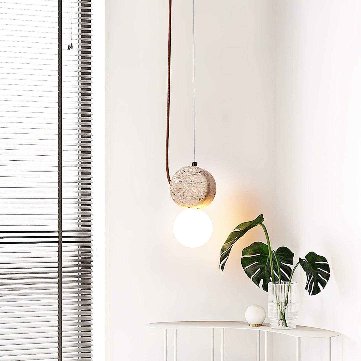 Tranquil Glow Pendant Lamp Dia 4.3″ x H 8.3″ / Yellow Travertine pendant Lamp