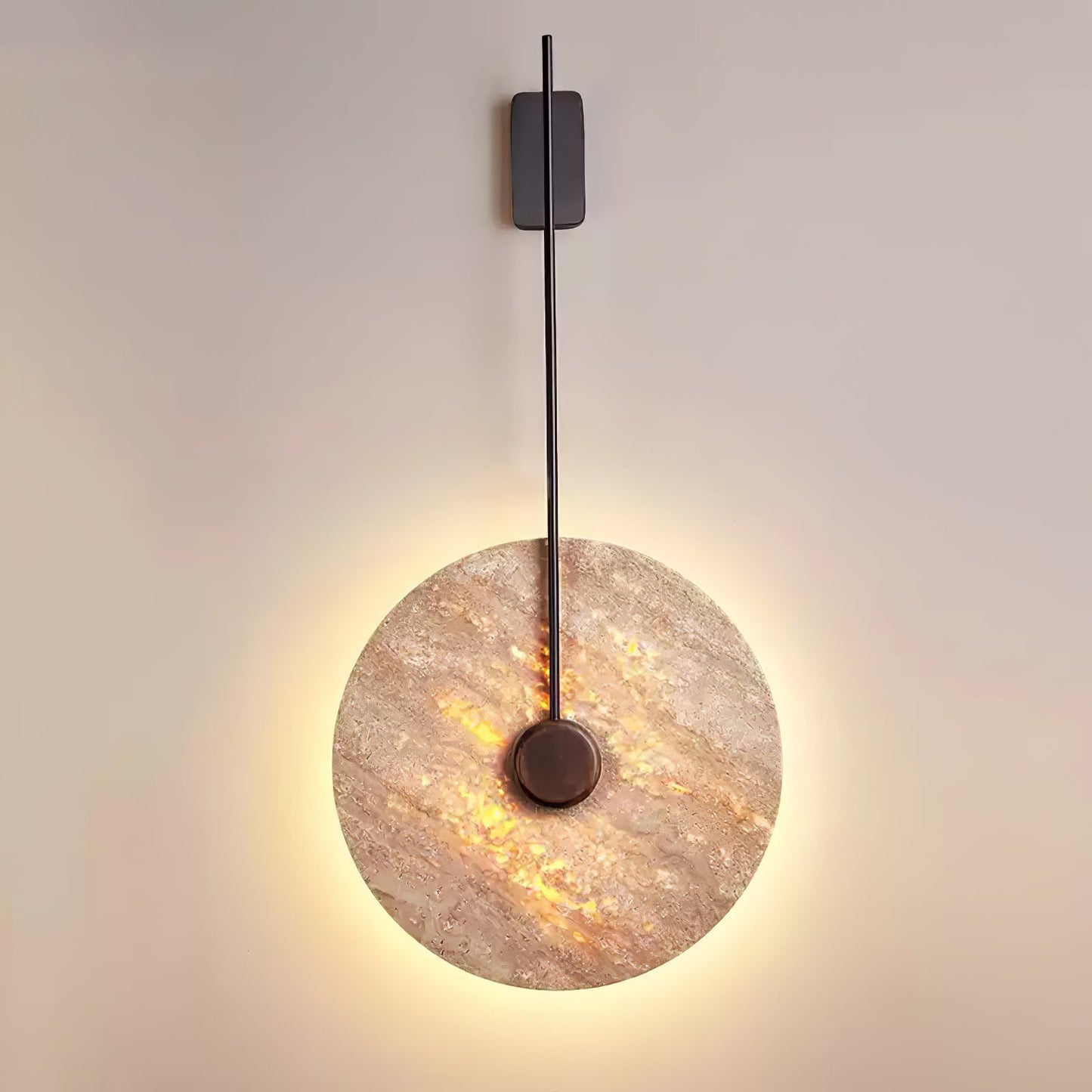 Travertine Disc Wall Lamp Dia 11.8″ x H 29.5″ / Black & Yellow Travertine / Warm Ligh Wall lamp