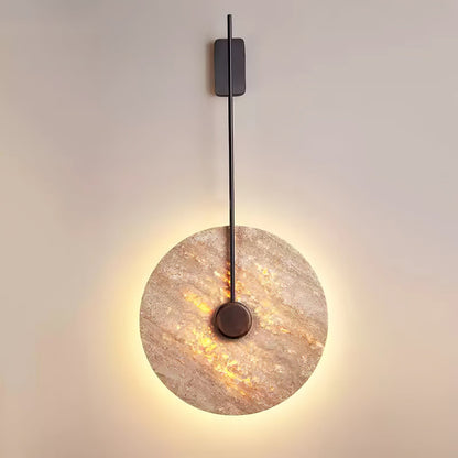 Travertine Disc Wall Lamp Dia 11.8″ x H 29.5″ / Black & Yellow Travertine / Warm Ligh Wall lamp