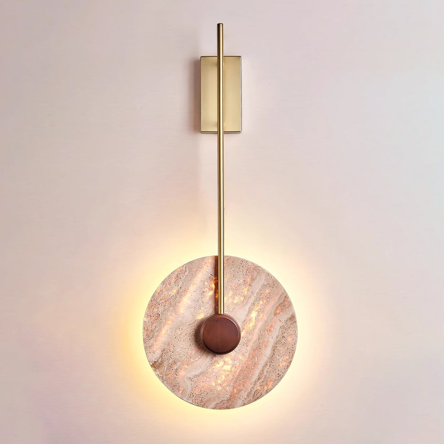 Travertine Disc Wall Lamp Dia 11.8″ x H 29.5″ / Gold & Yellow Travertine / Warm Ligh Wall lamp