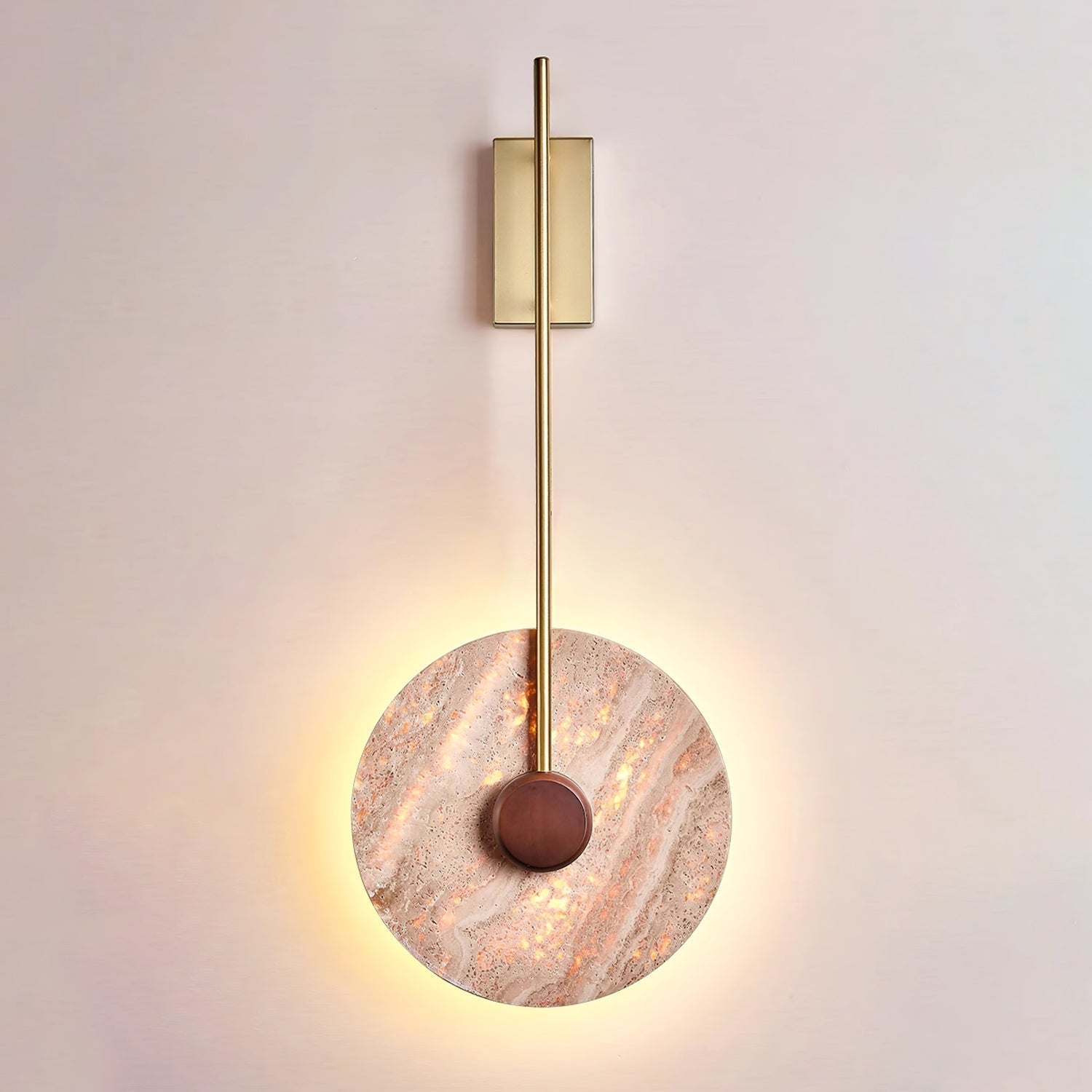 Travertine Disc Wall Lamp Dia 11.8″ x H 29.5″ / Gold & Yellow Travertine / Warm Ligh Wall lamp