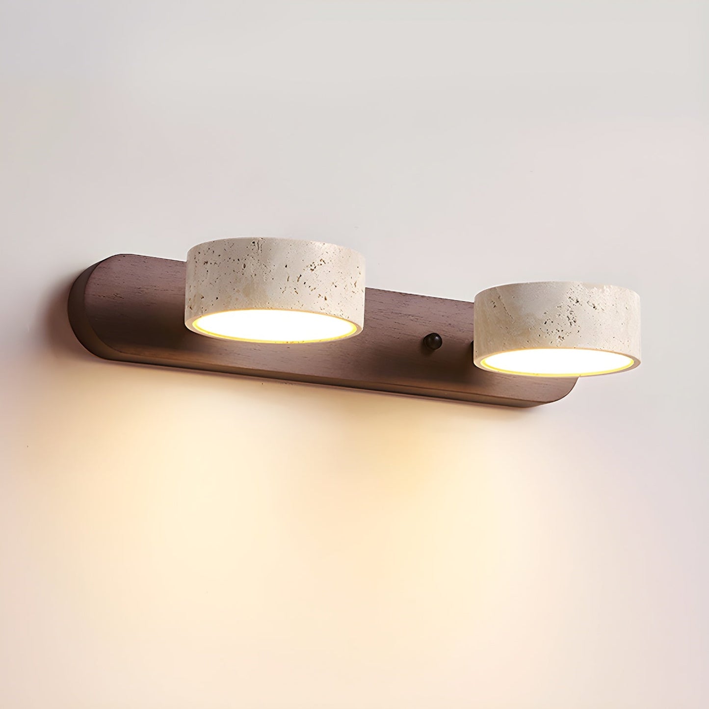 Travertine Duo Wall Light 2-Light: ? 12.6″ x H 2.4″ / Walnut Color / Warm Light Wall lamp