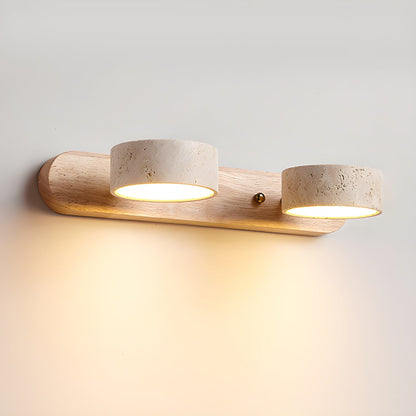 Travertine Duo Wall Light 2-Light: ? 12.6″ x H 2.4″ / Wood Color / Warm Light Wall lamp