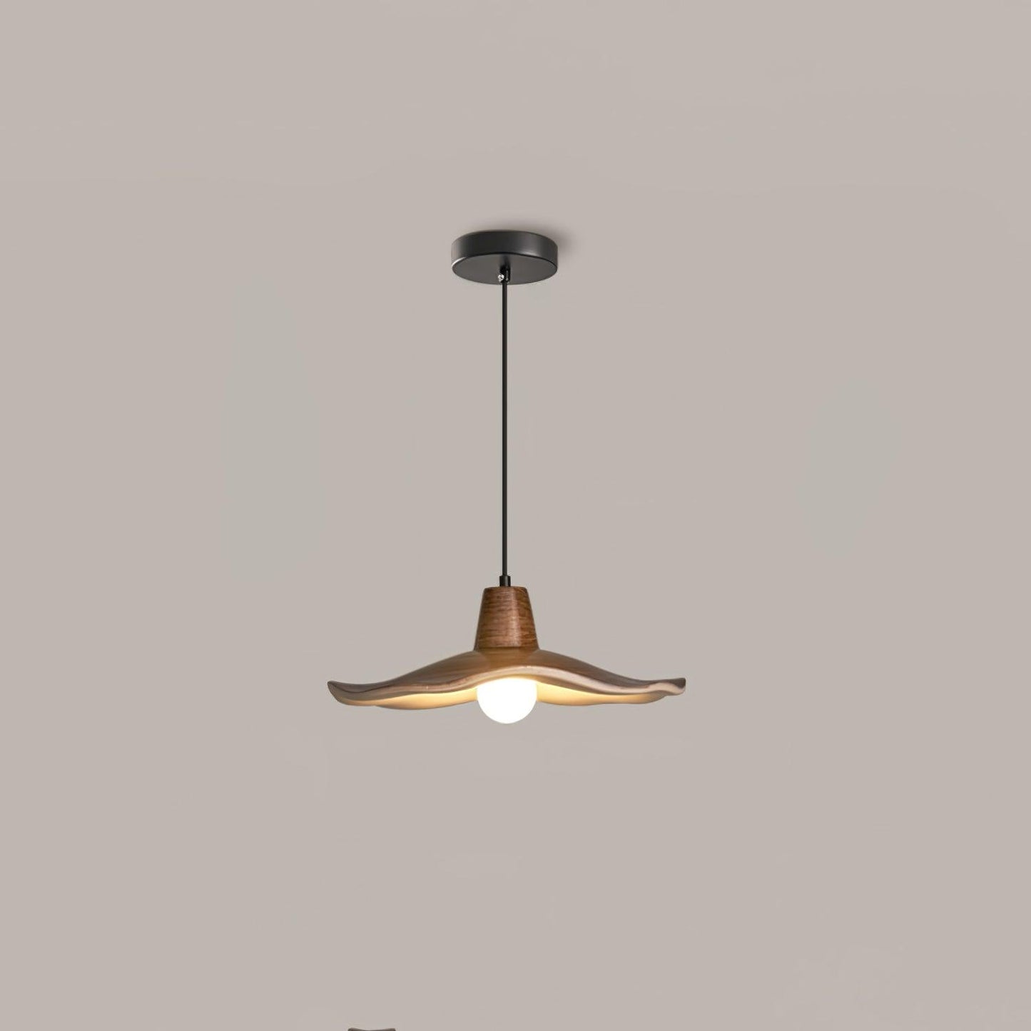 Tropez Pendant Lamp Dia 11″ x H 59″ / Dia 28cm x H 150cm / Imitation walnut wood grain & Black Pendant light