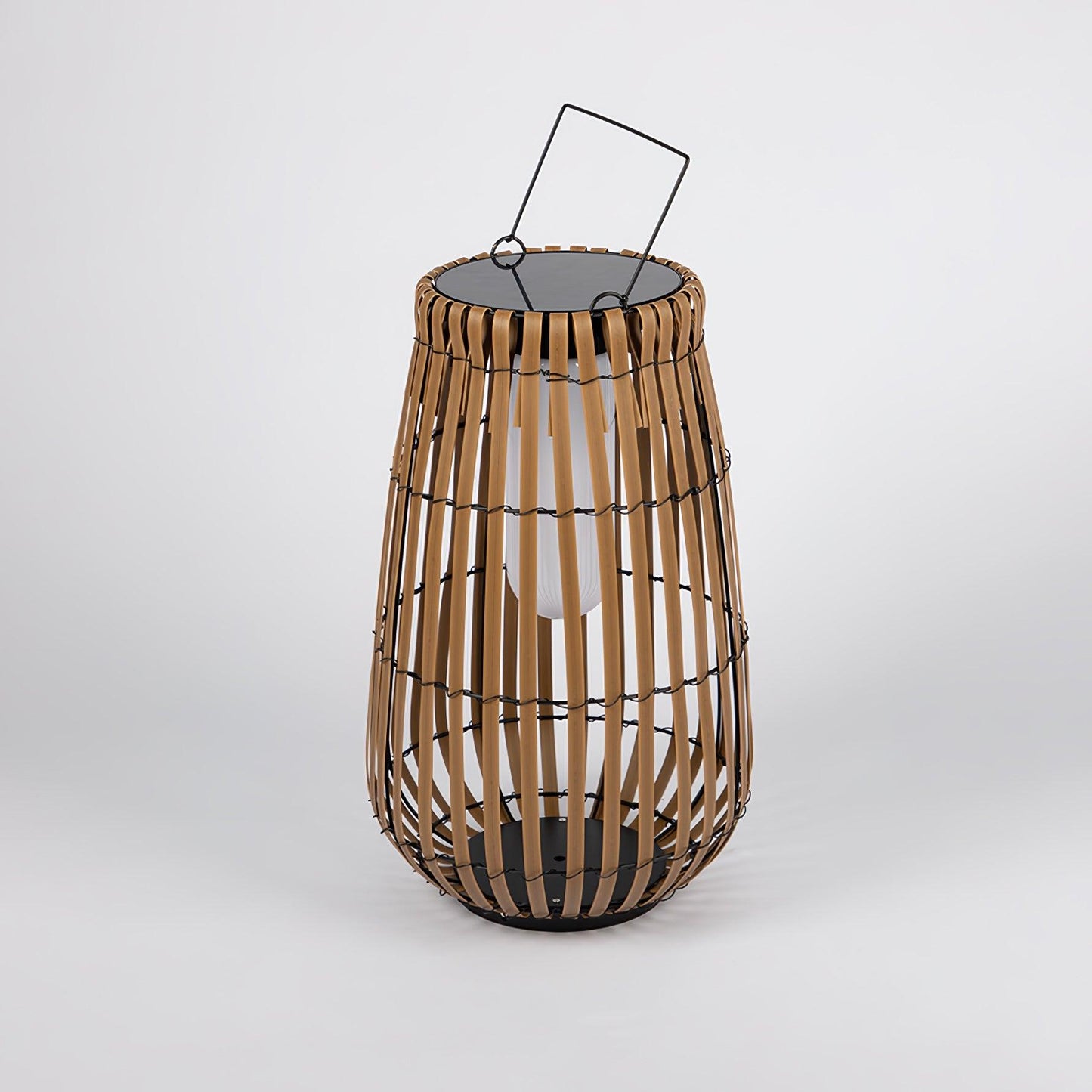 Tropic Braid Lantern Outdoor Lamp Dia 13.8″ x H 23.6″ / Dia 35cm x H 60cm / Model B: Solar-Powered Version / Black & Wood
