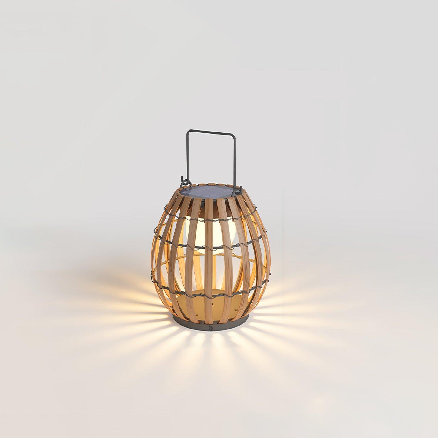 Tropic Braid Lantern Outdoor Lamp Dia 9.8″ x H 13.8″ / Dia 25cm x H 35cm / Model B: Solar-Powered Version / Black & Wood