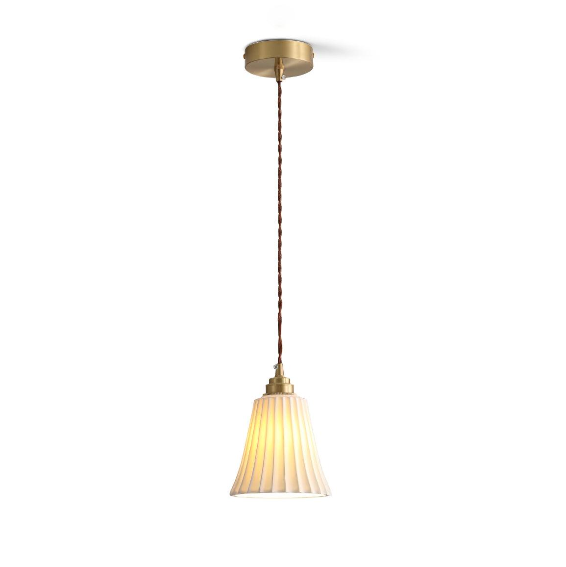Trumpet Ceramic Pendant Light ? 5.5″ x H 6.3″ / Dia 14cm x H 16cm / Brass & White ceramic Pendant light
