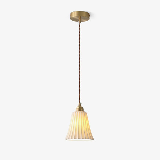 Trumpet Ceramic Pendant Light ? 5.5″ x H 6.3″ / Dia 14cm x H 16cm / Brass & White ceramic Pendant light