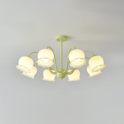 Trumpet Flower Chandelier Model B 8 heads Dia 35.4″ x H 16.9″ / Dia 90cm x H 43cm / Green & White Chandelier