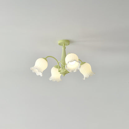 Trumpet Flower Chandelier Model A 4 heads Dia 25.6″ x H 15″ / Dia 65cm x H 38cm / Green & White Chandelier