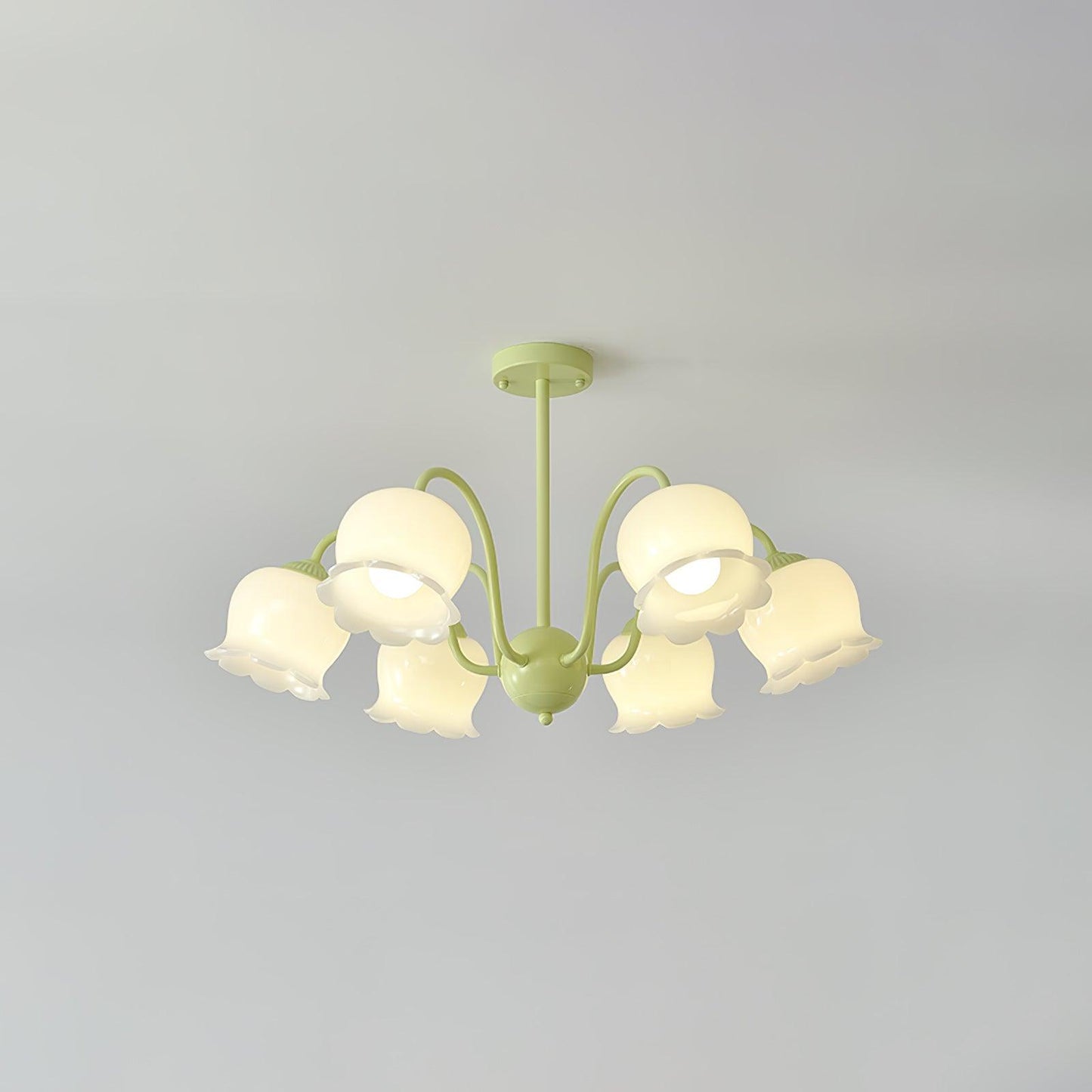 Trumpet Flower Chandelier Model B 6 heads Dia 29.5″ x H 16.9″ / Dia 75cm x H 43cm / Green & White Chandelier