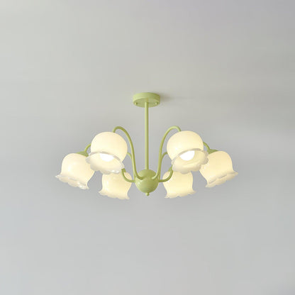 Trumpet Flower Chandelier Model B 6 heads Dia 29.5″ x H 16.9″ / Dia 75cm x H 43cm / Green & White Chandelier