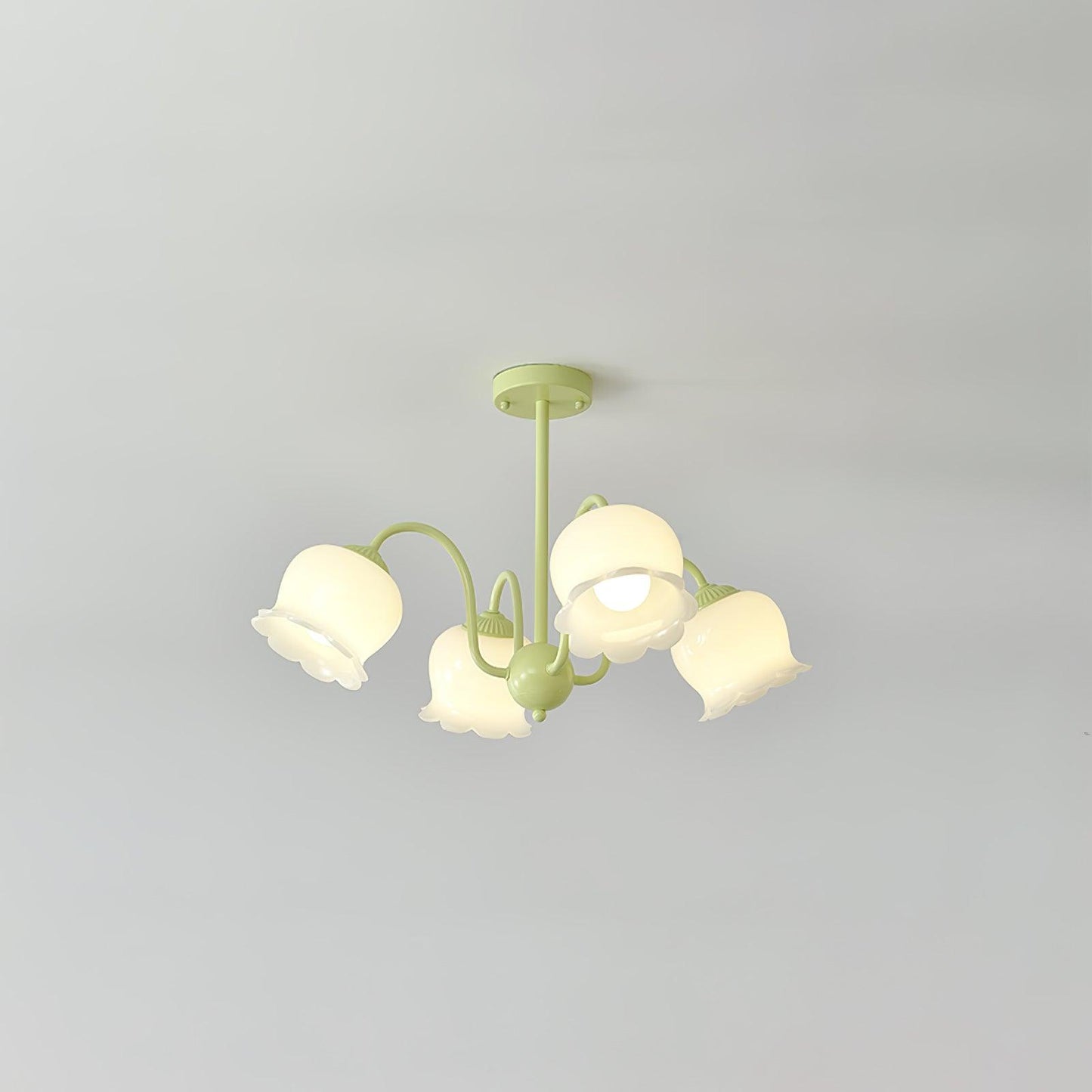 Trumpet Flower Chandelier Model B 4 heads Dia 25.6″ x H 16.9″ / Dia 65cm x H 43cm / Green & White Chandelier