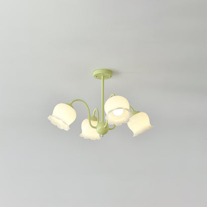 Trumpet Flower Chandelier Model B 4 heads Dia 25.6″ x H 16.9″ / Dia 65cm x H 43cm / Green & White Chandelier
