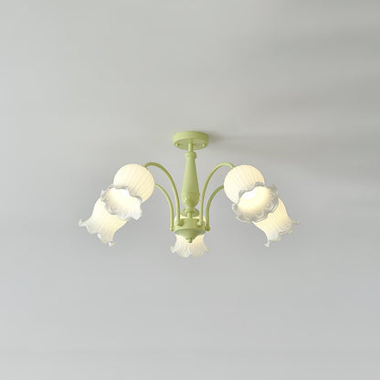 Trumpet Flower Chandelier Model A 5 heads Dia 29.5″ x H 15″ / Dia 75cm x H 38cm / Green & White Chandelier