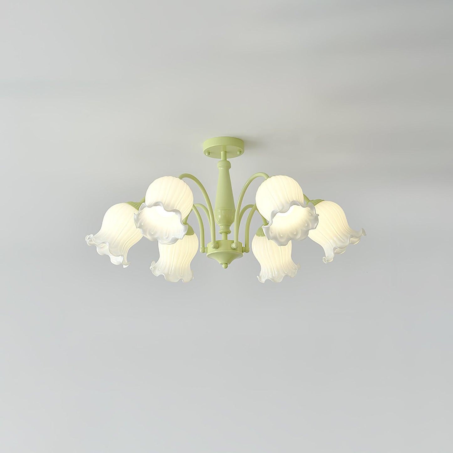 Trumpet Flower Chandelier Model A 6 heads Dia 29.5″ x H 15″ / Dia 75cm x H 38cm / Green & White Chandelier