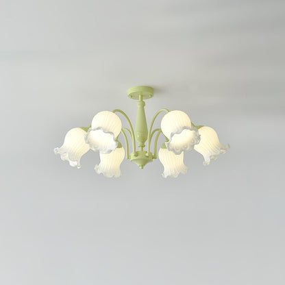Trumpet Flower Chandelier Model A 6 heads Dia 29.5″ x H 15″ / Dia 75cm x H 38cm / Green & White Chandelier