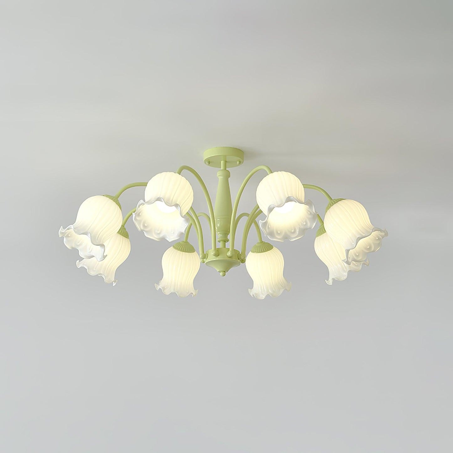 Trumpet Flower Chandelier Model A 8 heads Dia 35.4″ x H 15″ / Dia 90cm x H 38cm / Green & White Chandelier