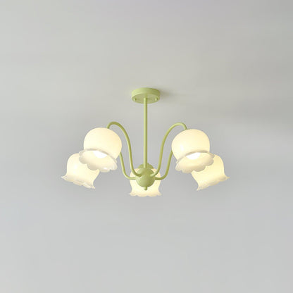 Trumpet Flower Chandelier Model B 5 heads Dia 29.5″ x H 16.9″ / Dia 75cm x H 43cm / Green & White Chandelier