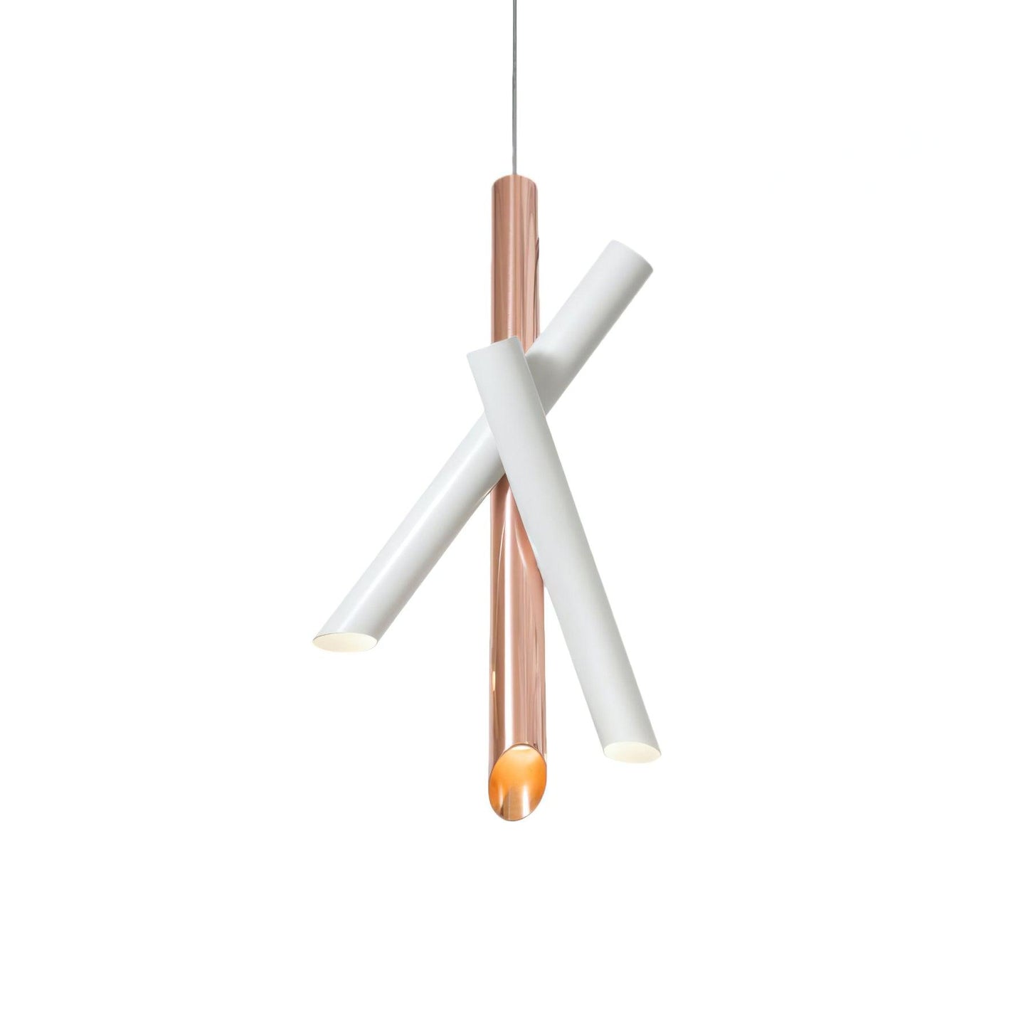 Tubes Pendant Light ? 9.8″ x H 19.6″ / Dia 25cm x H 50cm / White + Rose Gold / Warm Light Pendant light