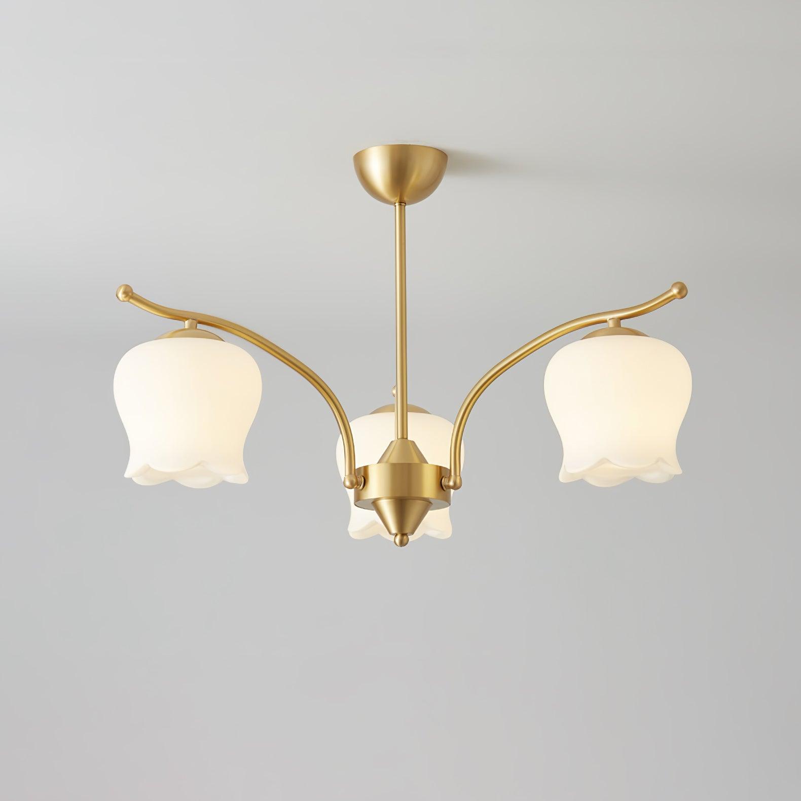 Tulip Brass Chandelier 3 heads ? 25.6″ x H 16.5″ / Dia 65cm x H 42cm / Brass & White Chandelier