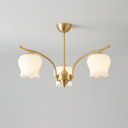 Tulip Brass Chandelier 3 heads ? 25.6″ x H 16.5″ / Dia 65cm x H 42cm / Brass & White Chandelier