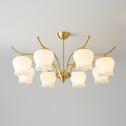 Tulip Brass Chandelier 8 heads ? 33.5″ x H 16.5″ / Dia 85cm x H 42cm / Brass & White Chandelier