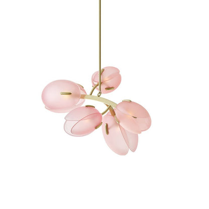 Tulip Bud Chandelier 5 Lamps Dia 23.6″ x H 16.5″ / Gold & Frosted pink 1001 Chandelier