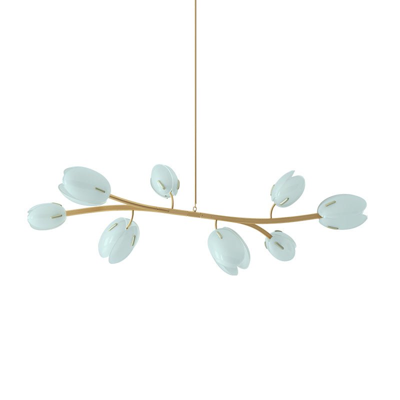 Tulip Bud Chandelier 8 Lamps L 39.4″ x H 16.5″ / Gold & Frosted blue 1001 Chandelier