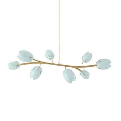 Tulip Bud Chandelier 8 Lamps L 39.4″ x H 16.5″ / Gold & Frosted blue 1001 Chandelier