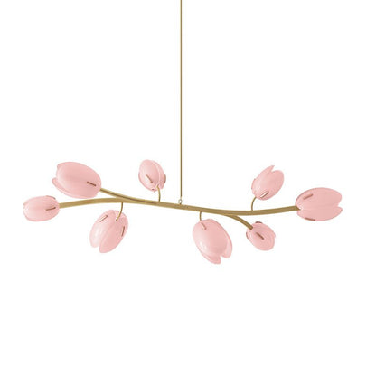 Tulip Bud Chandelier 8 Lamps L 39.4″ x H 16.5″ / Gold & Frosted pink 1001 Chandelier