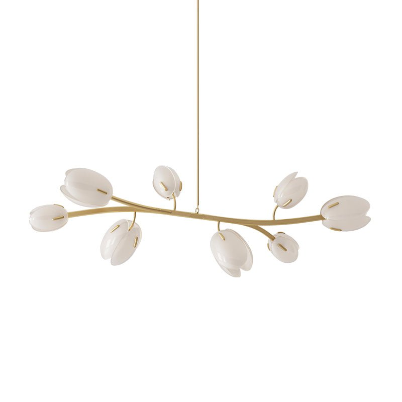 Tulip Bud Chandelier 8 Lamps L 39.4″ x H 16.5″ / Gold & Frosted white 1001 Chandelier